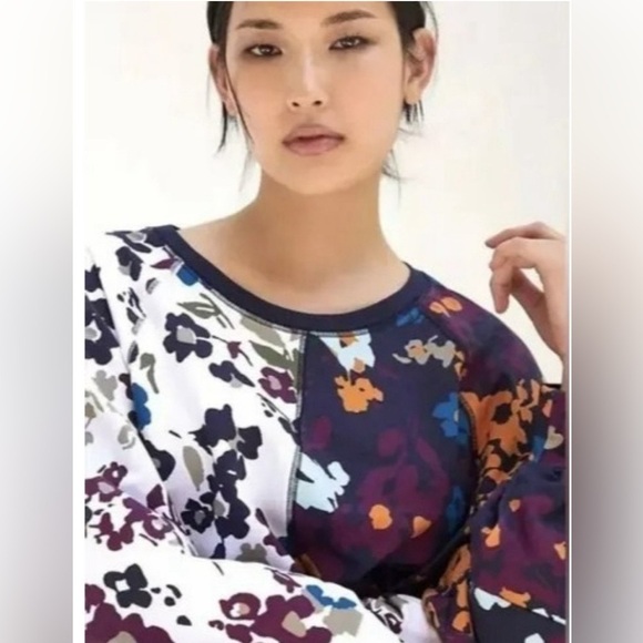 Anthro Maeve Puff Sleeve Floral Sweatshirt XS Mix Print Boho Bloomcore Dainty - Picture 2 of 8